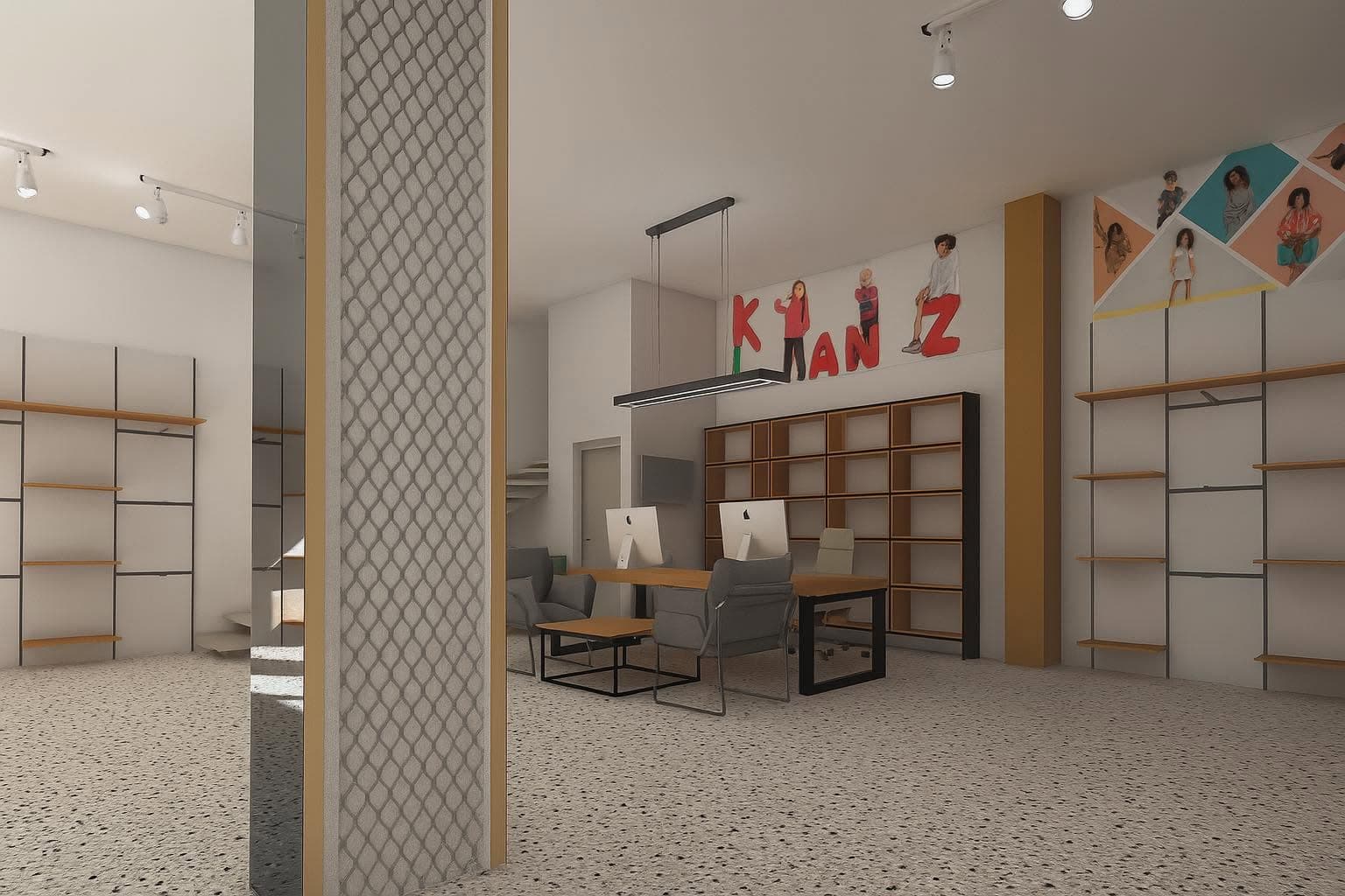 A&R Kids showroom with timber displays and a mezzanine