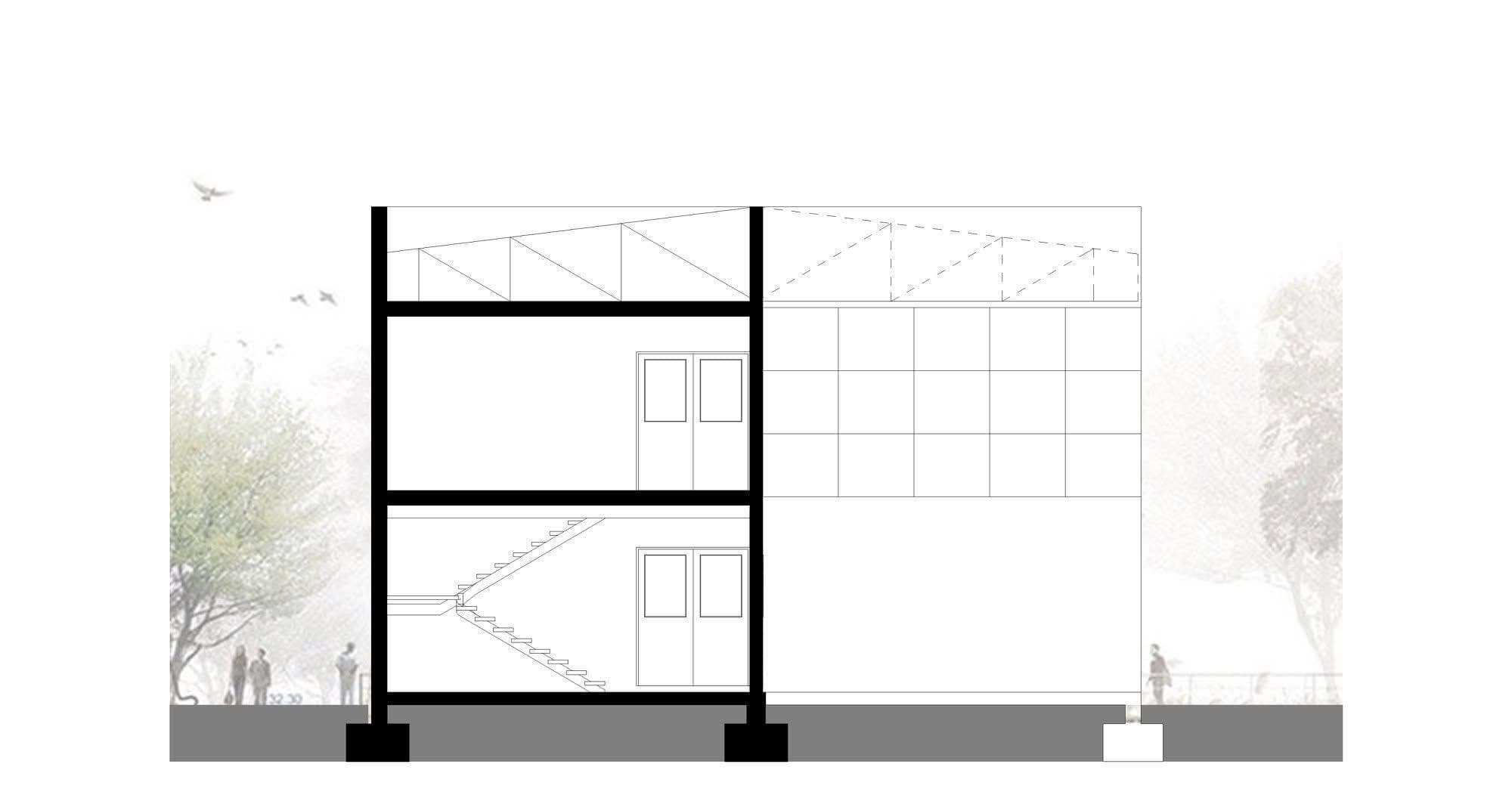 Section through the commercial and administrative levels