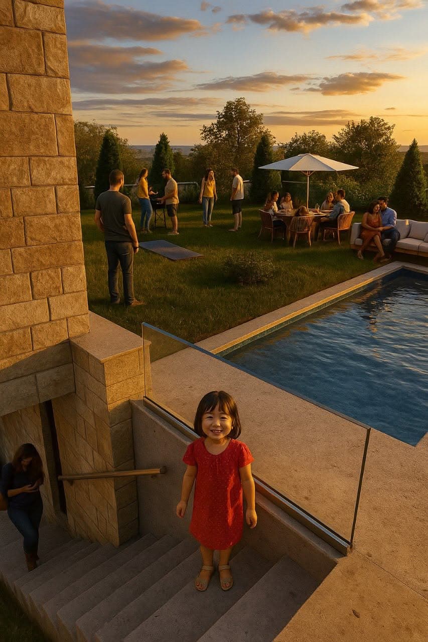 Garden and pool terrace following the natural slope