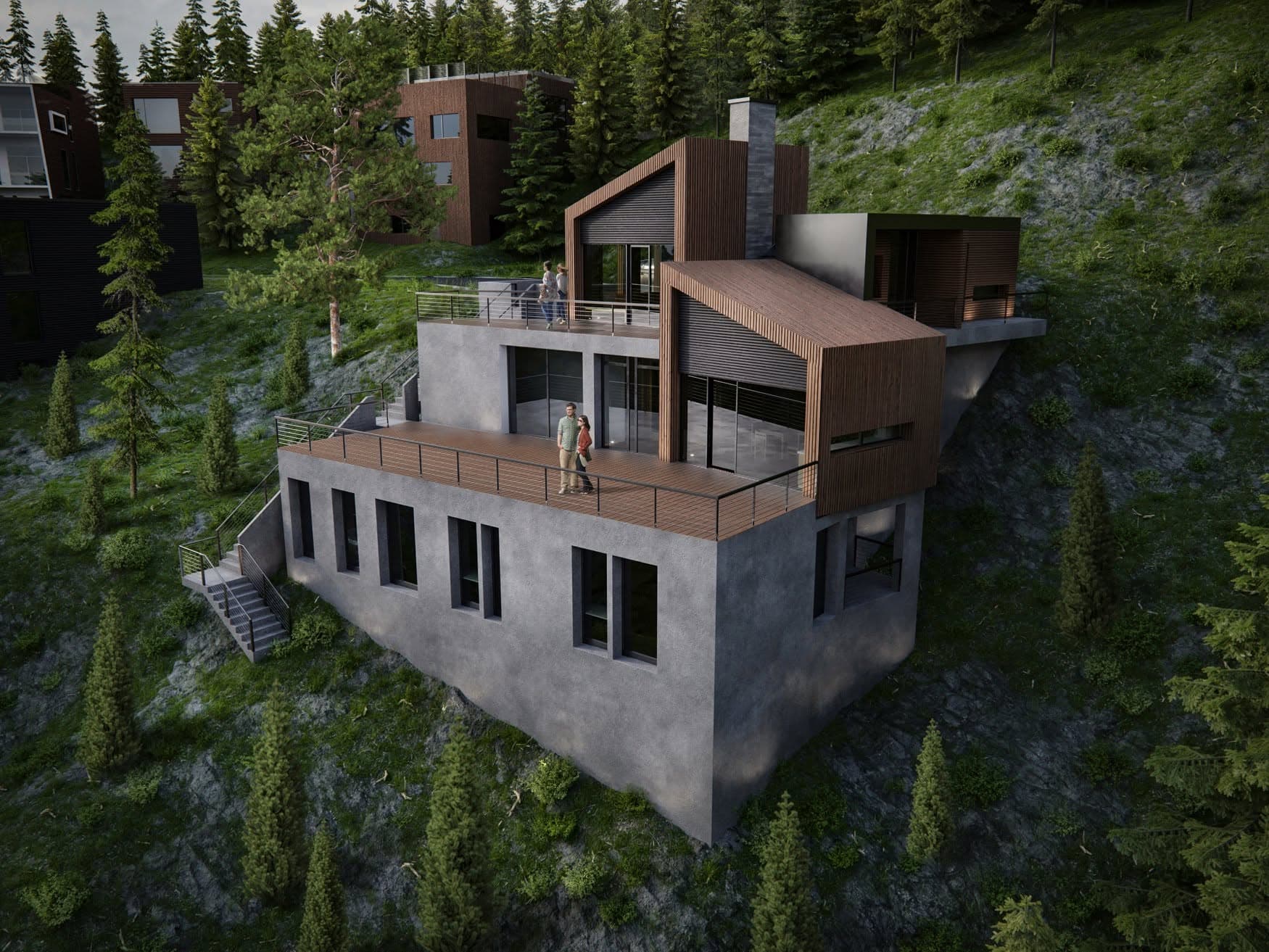 Concrete and timber volumes overlooking the Nordic landscape
