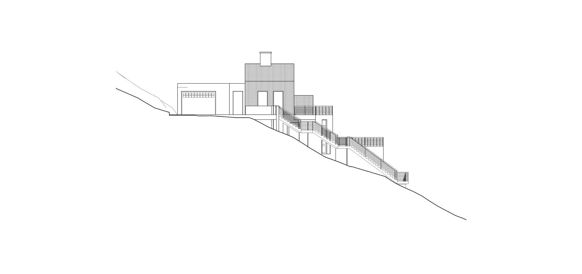 Section showing the house following the natural slope