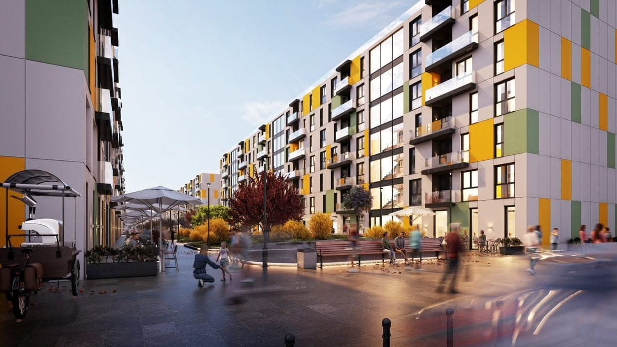 Toronto affordable housing proposal with colourful facades and a pedestrian public realm