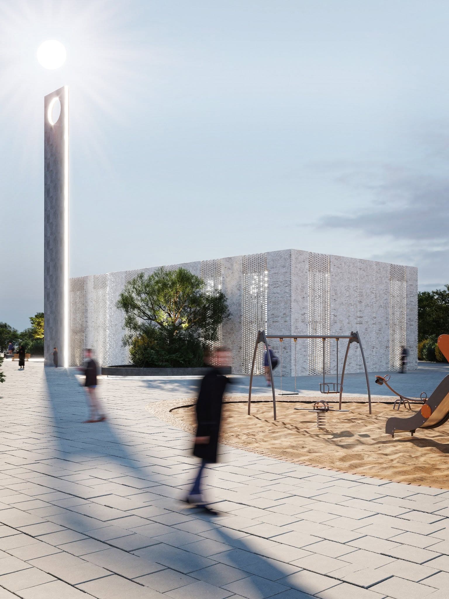 The mosque, public square and children's play area