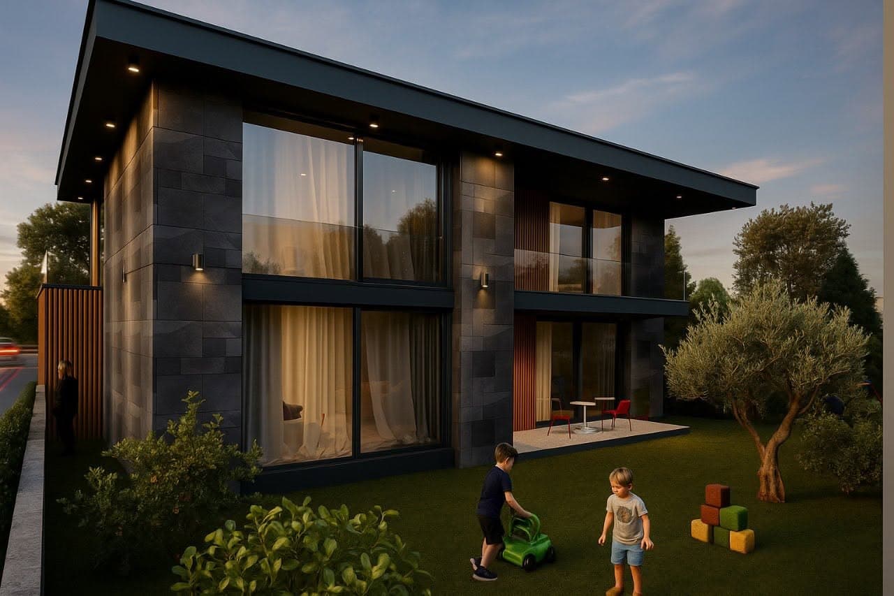 Garden elevation of the two-storey family house