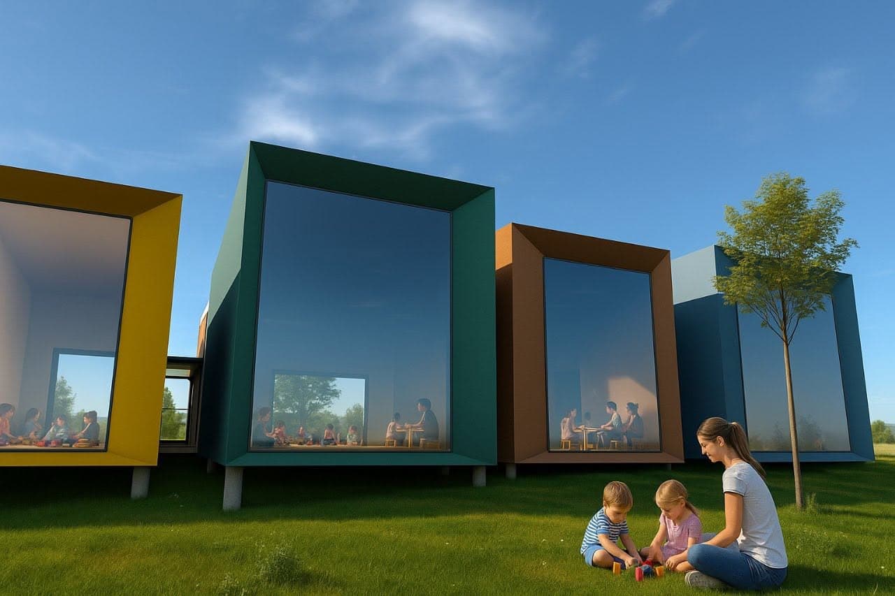 Classroom volumes opening directly onto the garden